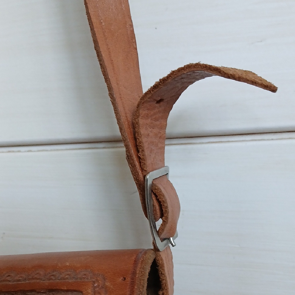 Vintage Tooled Brown Leather Crossbody Shoulder Bag Western Boho - Picture 5 of 16